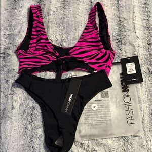 Fashion Nova Vibrant Pink and Black Bikini Set